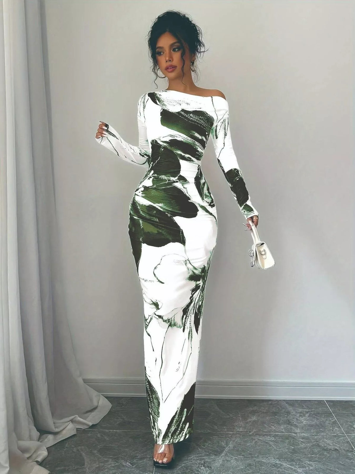 Full length floral one shoulder dress