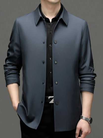 Men's Plus Size Button Up Long Sleeve Jacket Blue - Fashorio