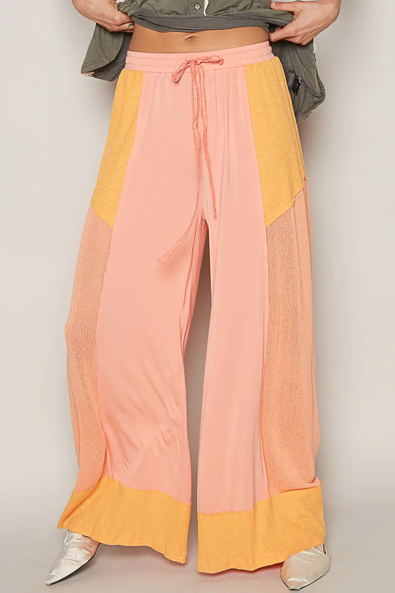 POL Drawstring Wide Leg Pants Watermelon pink - Fashorio