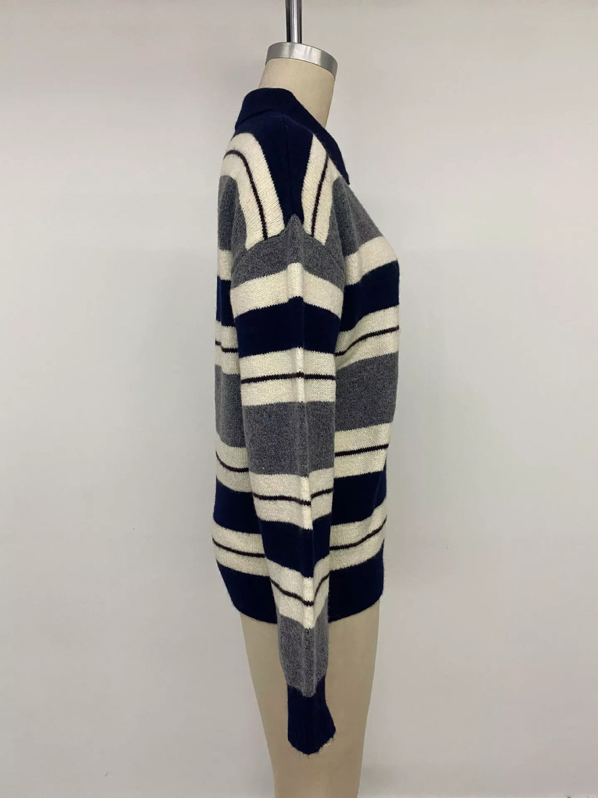 Striped Button Detail Long Sleeve Sweater view 10
