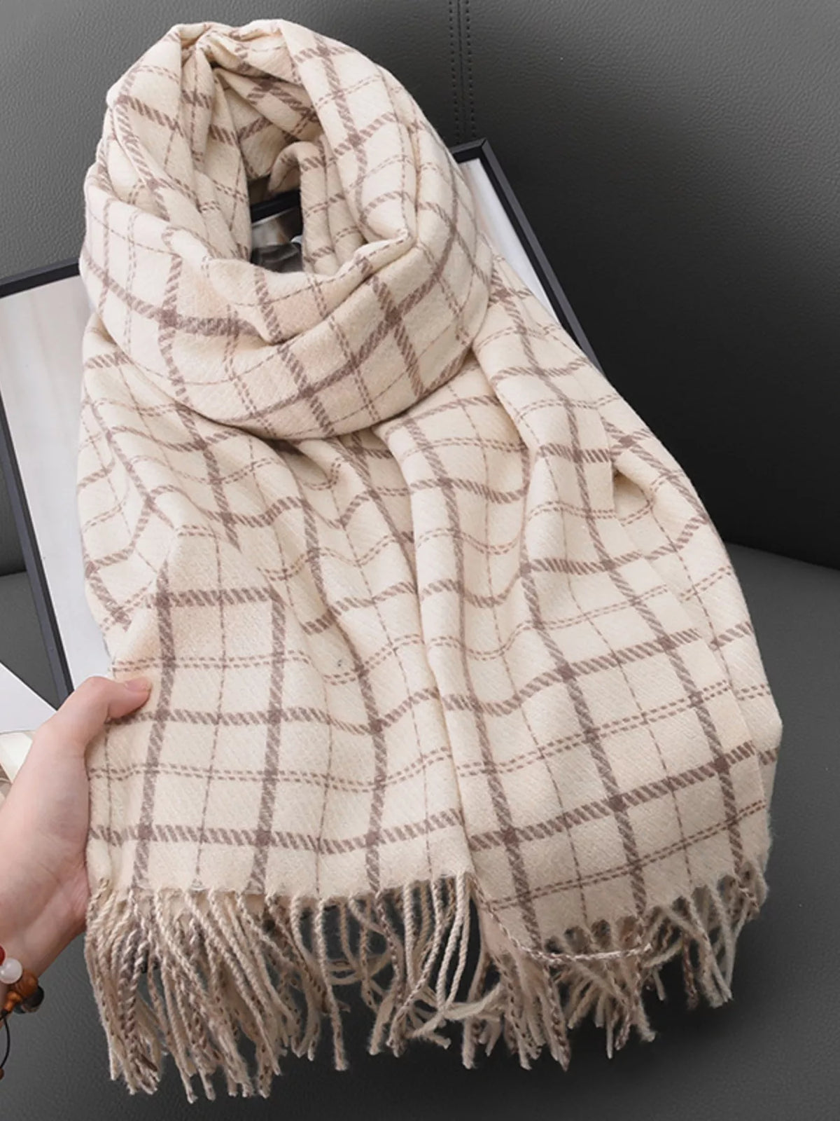 Classic Plaid Fringe Scarf, view 5