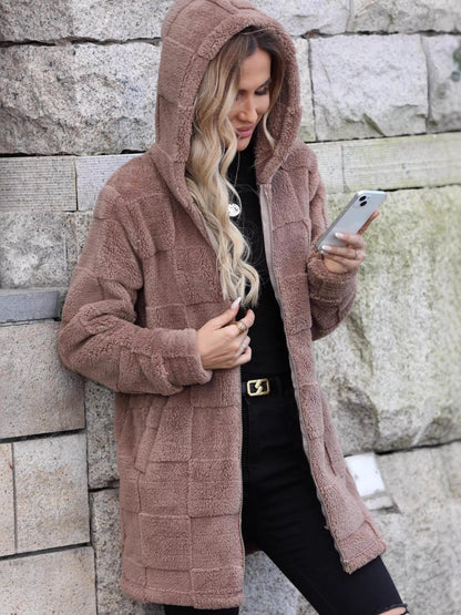 Fleece Zip Up Hooded Outerwear - Fashorio
