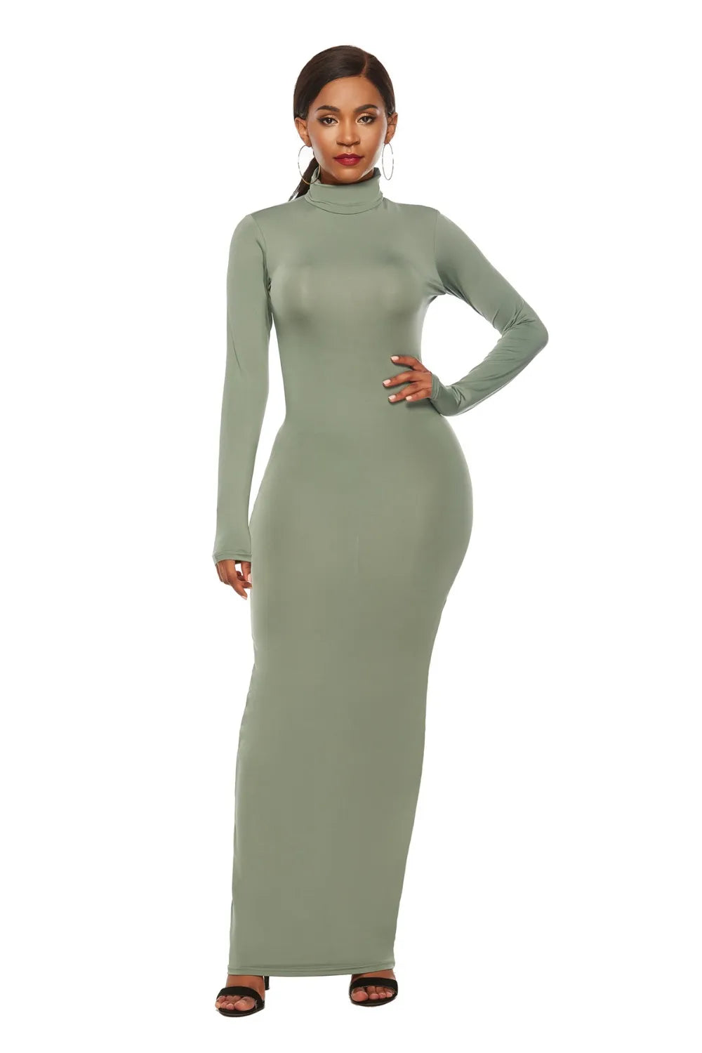 Mock neck maxi dress fabric detail
