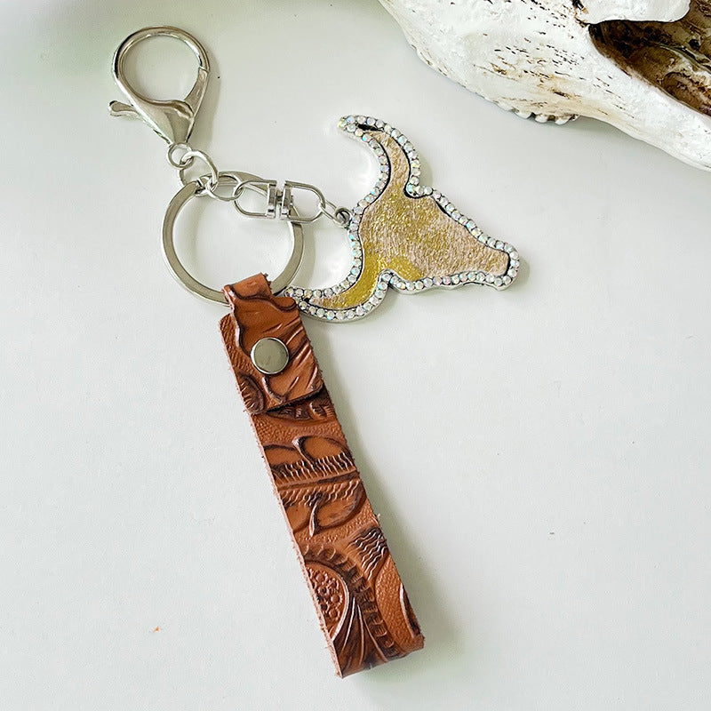 Rhinestone Bull Keychain Style G One Size - Fashorio
