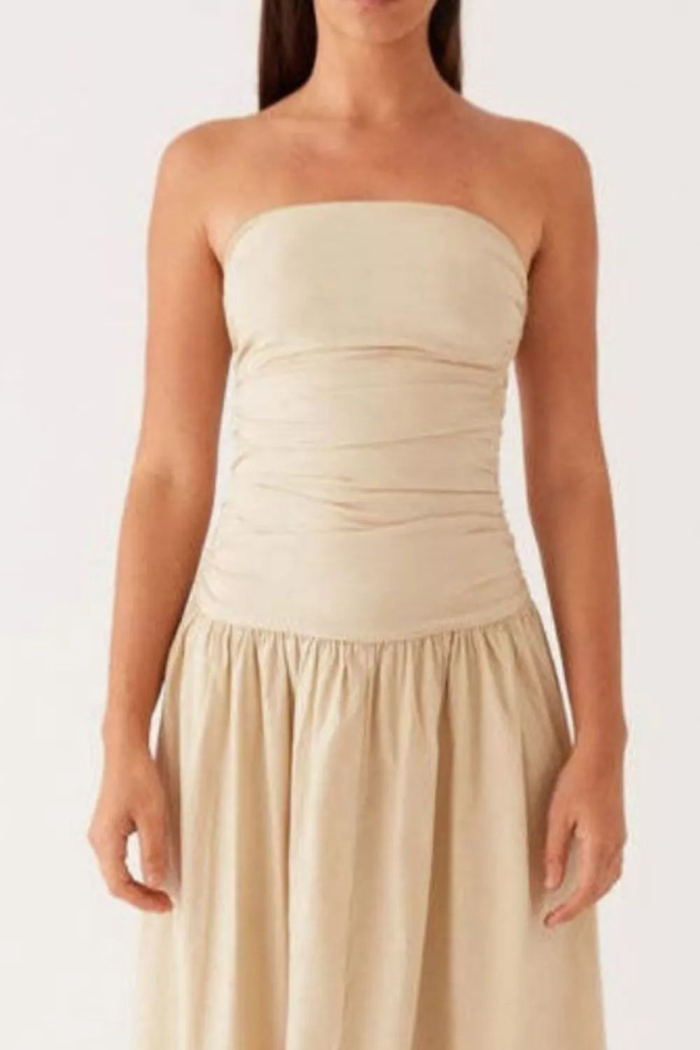 Ruched maxi dress fabric detail