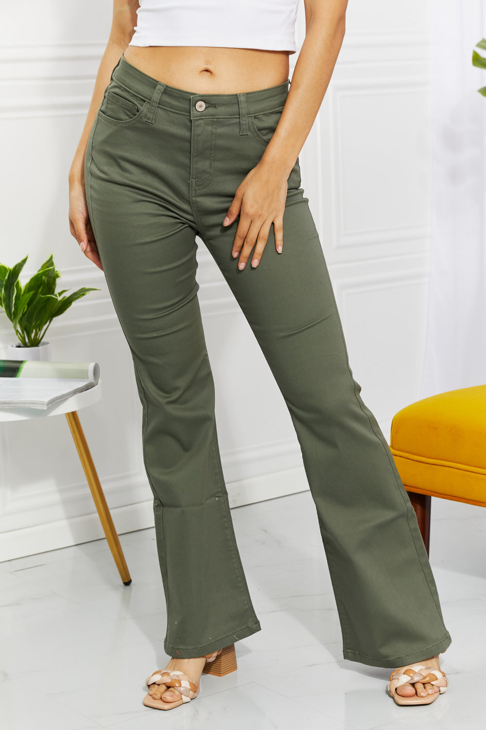 High Rise Bootcut Jeans in Olive