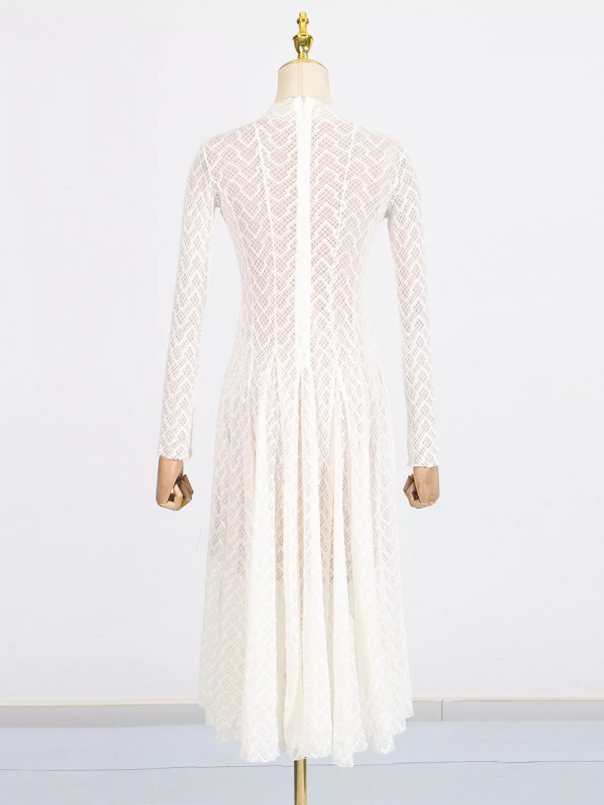 white lace mock neck long sleeve maxi dress full length view