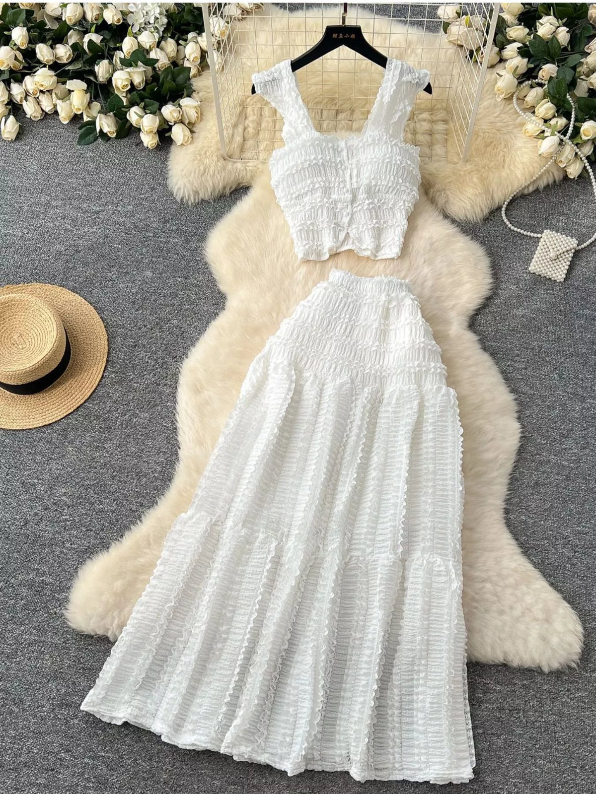 Textured Crop Top and Tiered Skirt Set, view 12