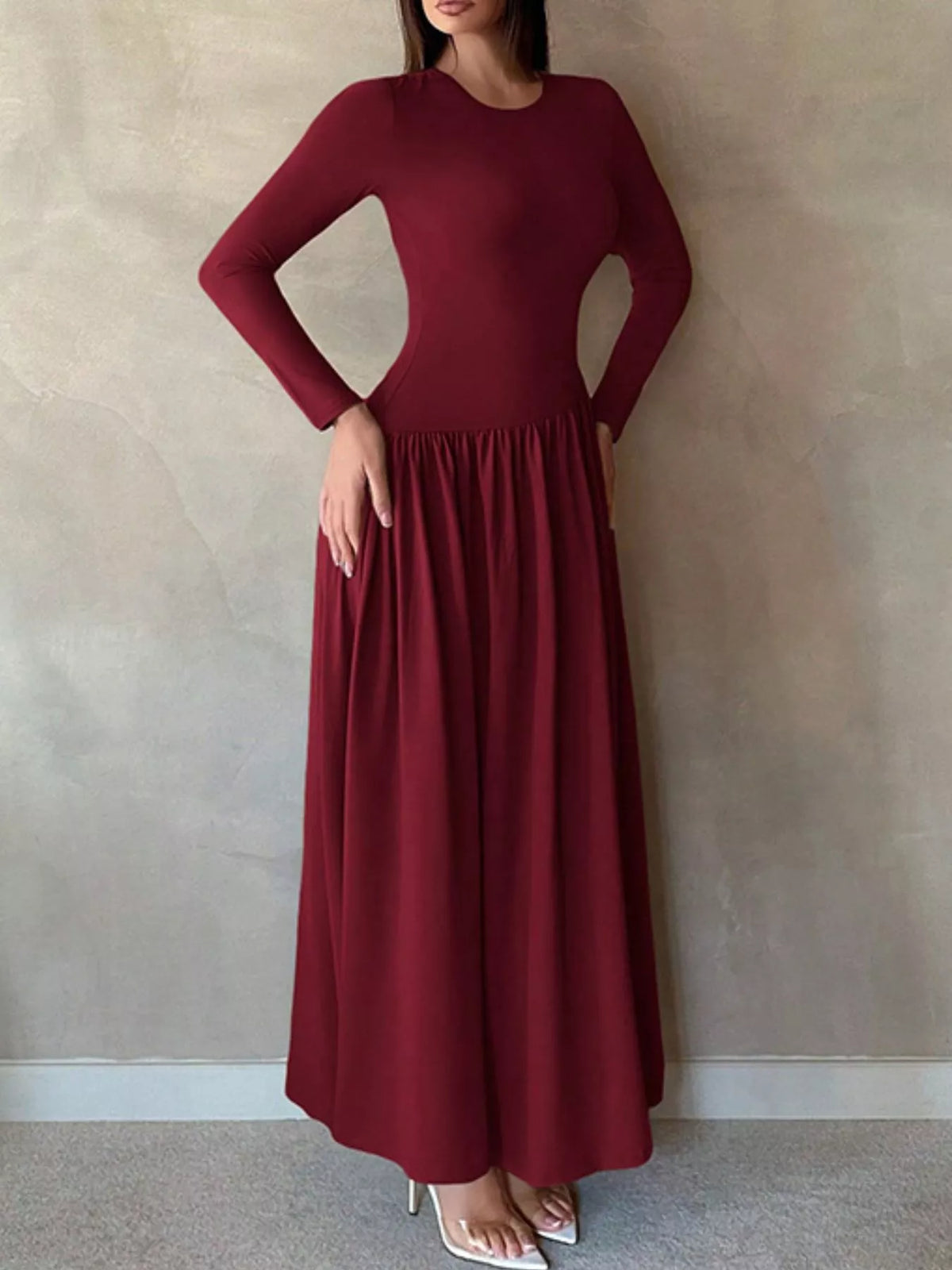 Long Sleeve Ruched A Line Maxi Dress view 9
