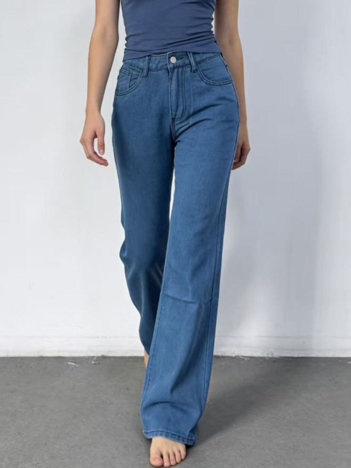 Light blue wide leg butterfly jeans full length