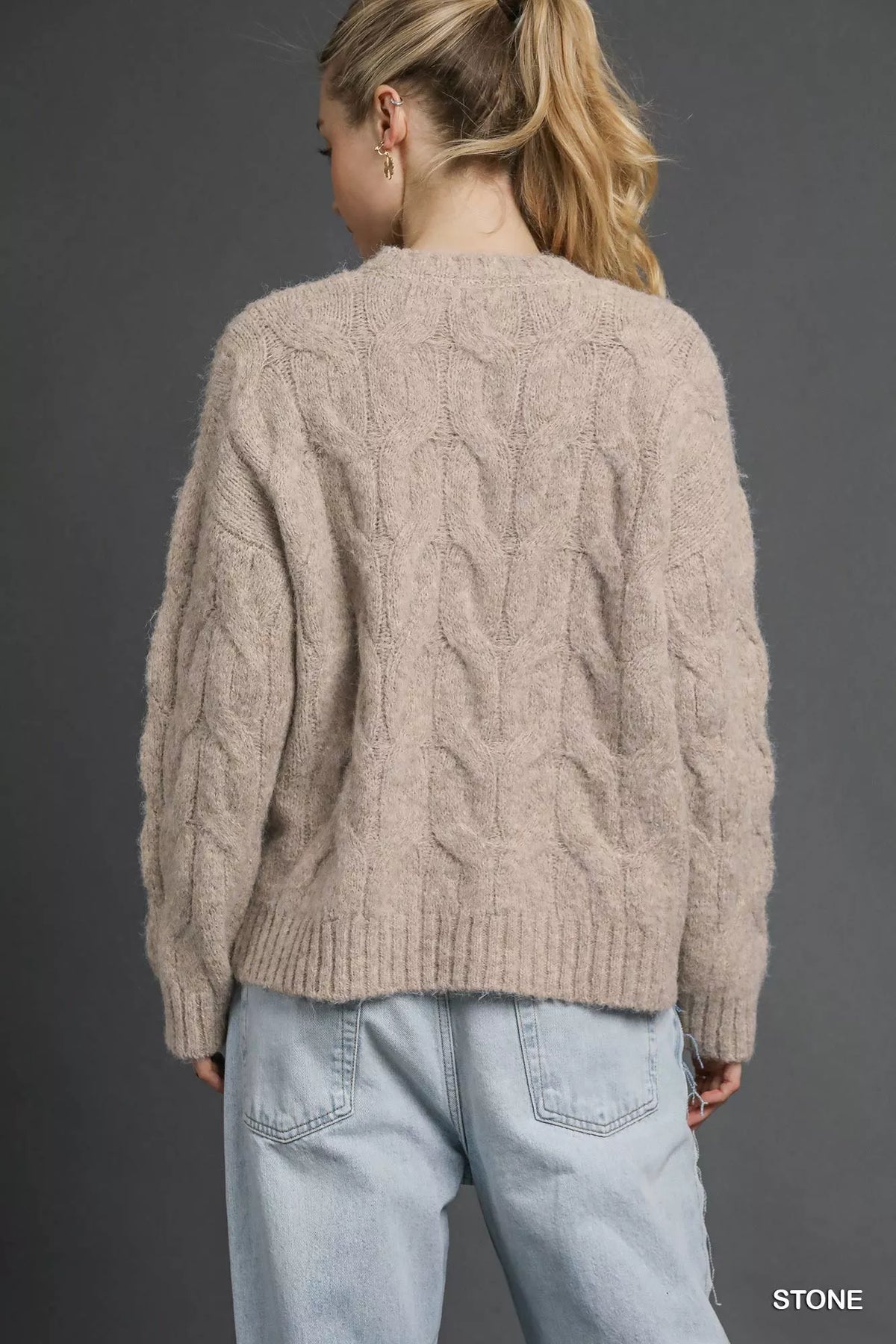 Cable Knit Cozy Sweater in Stone side view