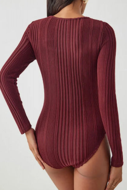 Ribbed Cutout Round Neck Bodysuit - Fashorio
