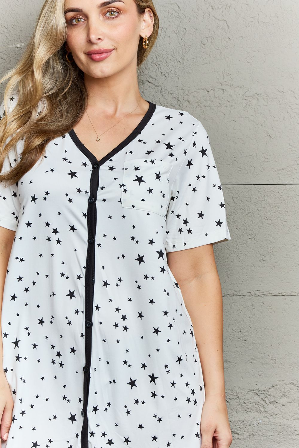 MOON NITE Quilted Quivers Button Down Sleepwear Dress - Fashorio