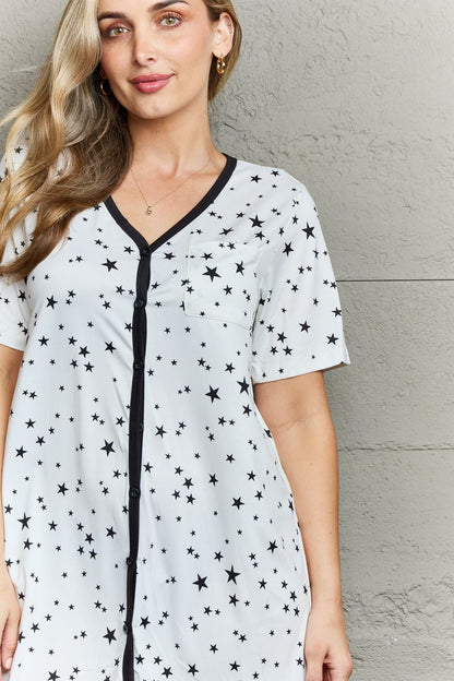 MOON NITE Quilted Quivers Button Down Sleepwear Dress - Fashorio