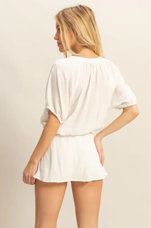 HYFVE Drawstring Hem Short Sleeve Top and Skort Set - Fashorio