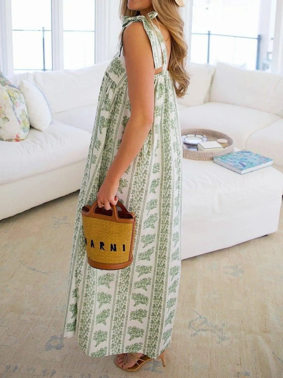 Printed square neck midi dress full length
