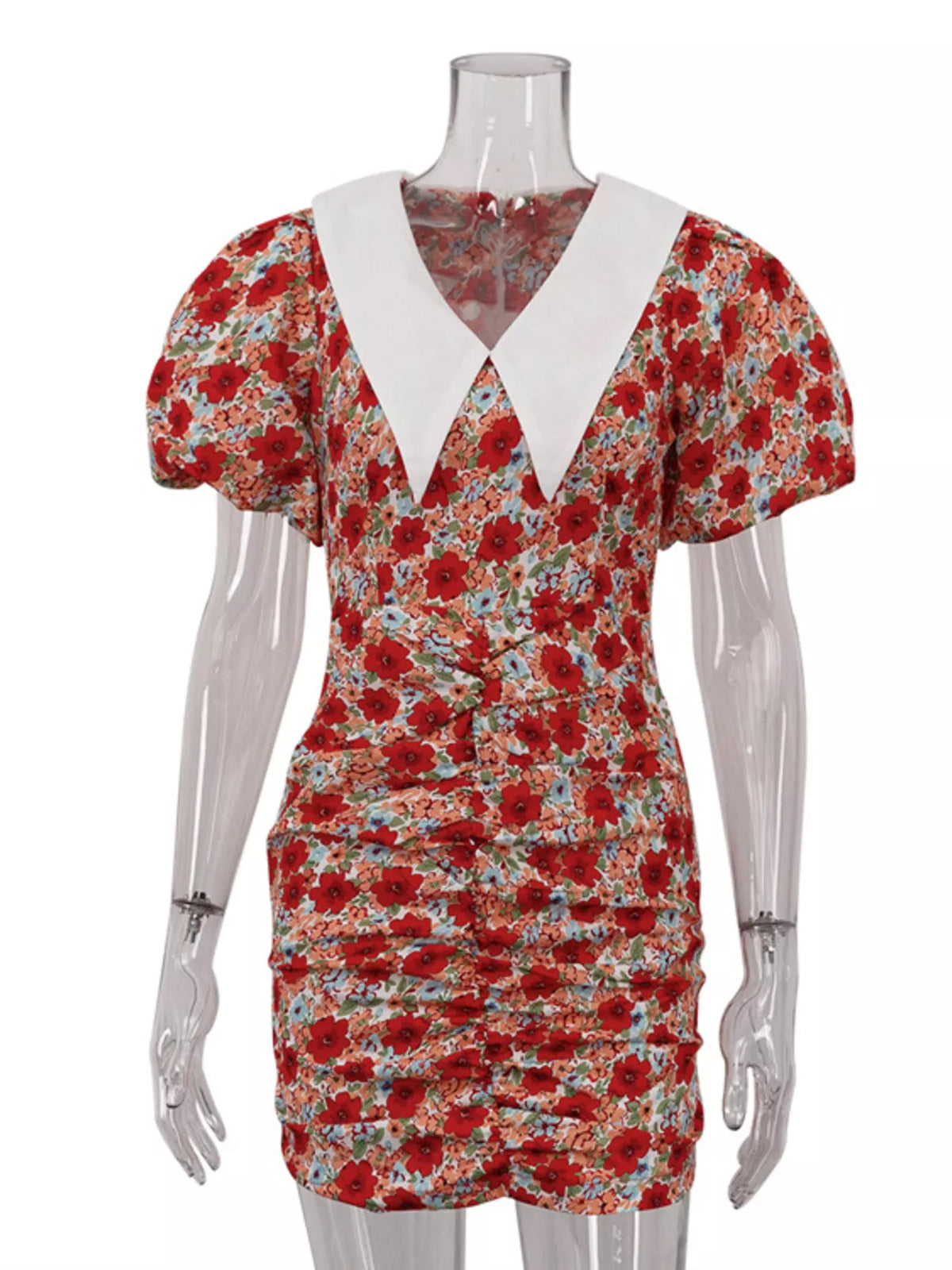 Ruched floral dress back view