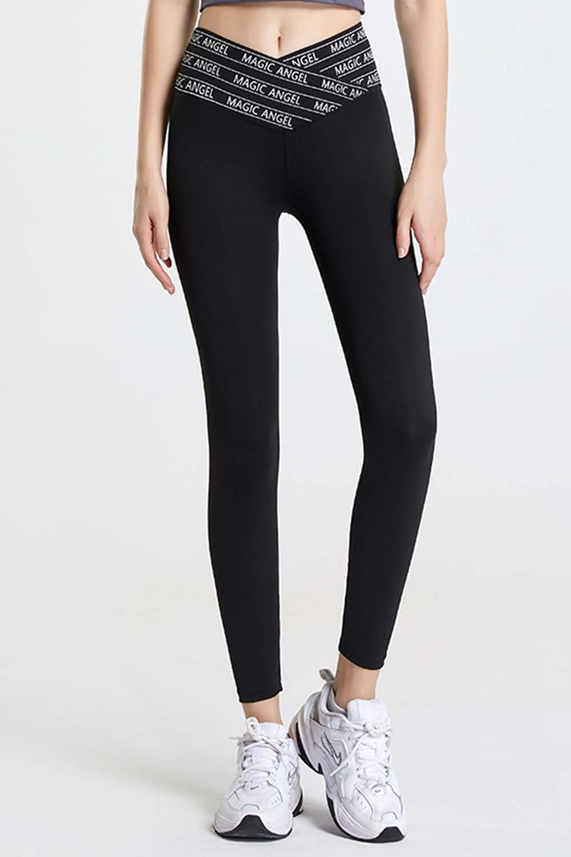 Wide waistband cropped sports pants front view