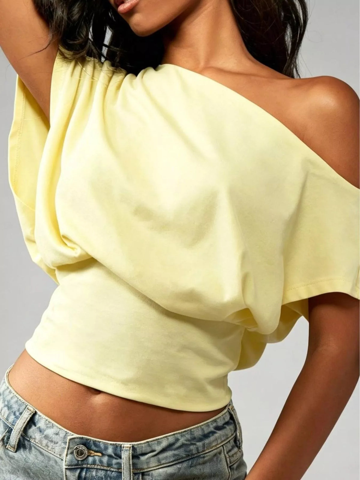 One shoulder crop tee pink view