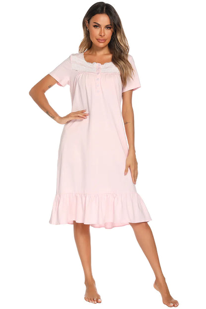 Lace Detail Square Neck Lounge Dress - Fashorio