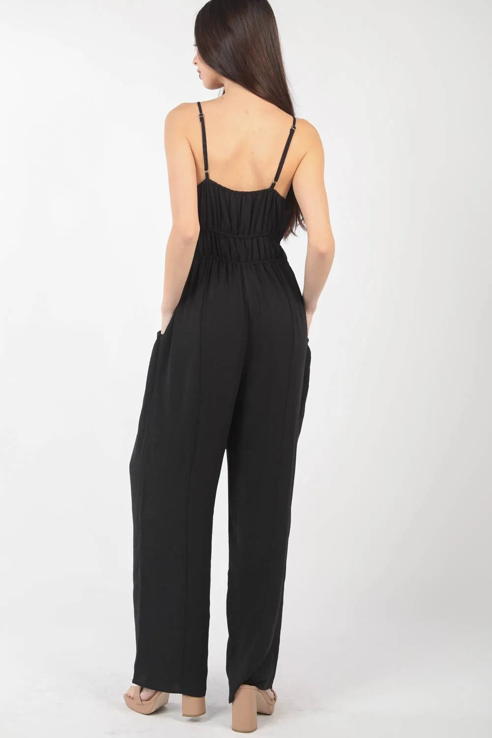 Pintuck Detail Woven Sleeveless Jumpsuit back view