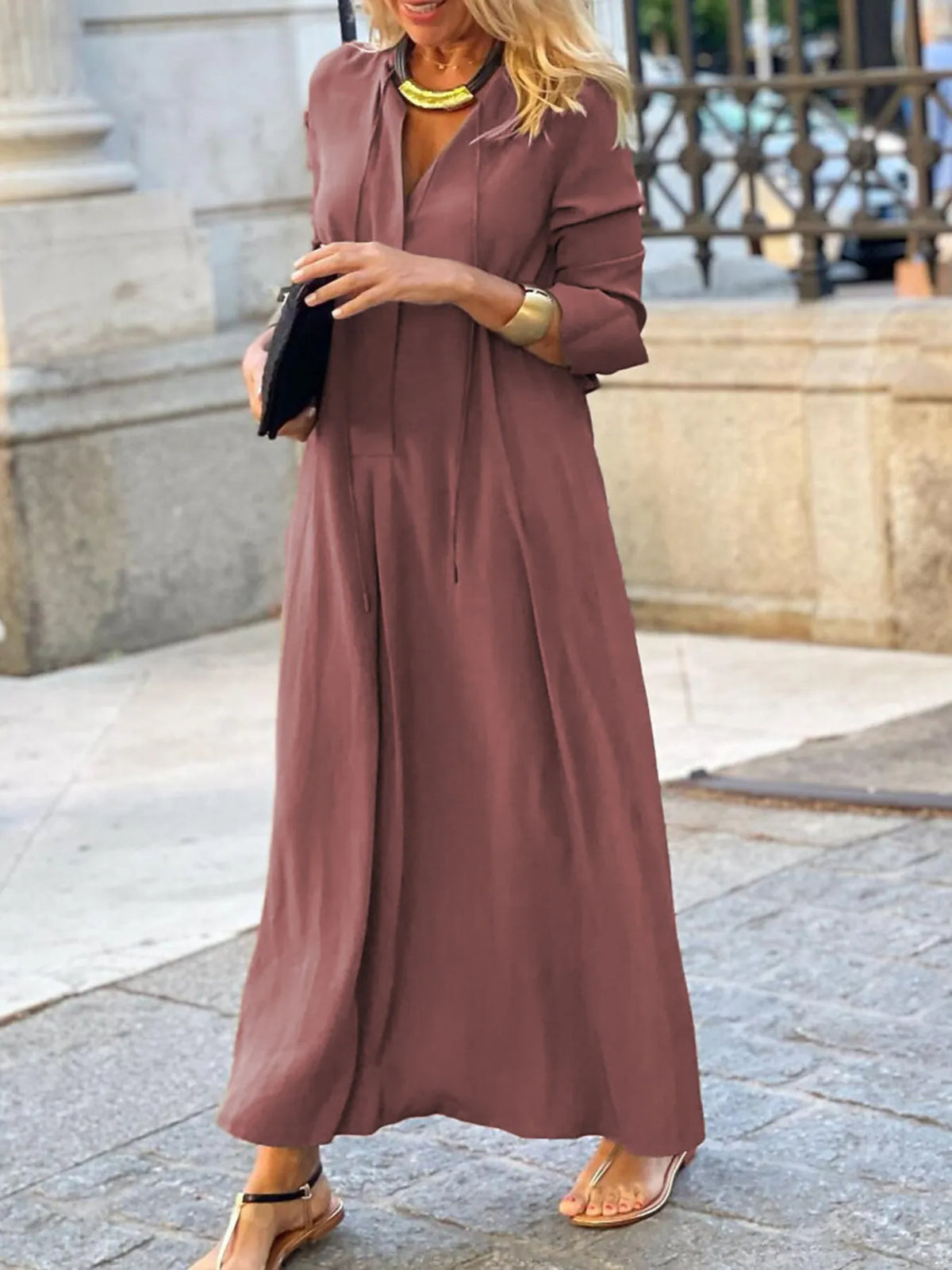 Solid maxi shirt dress fabric detail