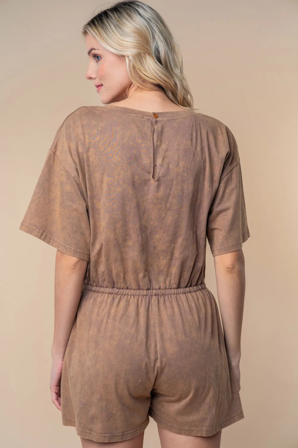 Short Sleeve Drawstring Romper back view