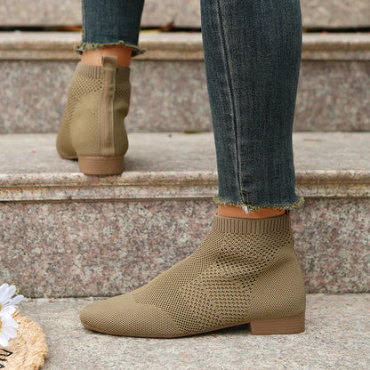 Mesh Knit Ankle Boots with Stretch Comfort Fit Camel - Fashorio
