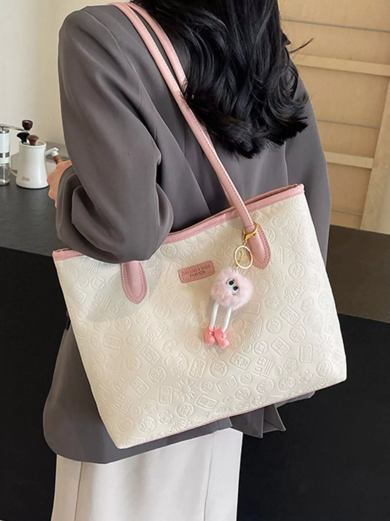 White embossed pattern shoulder bag front view