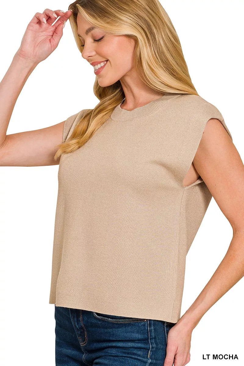 Light mocha round neck viscose sweater vest front view