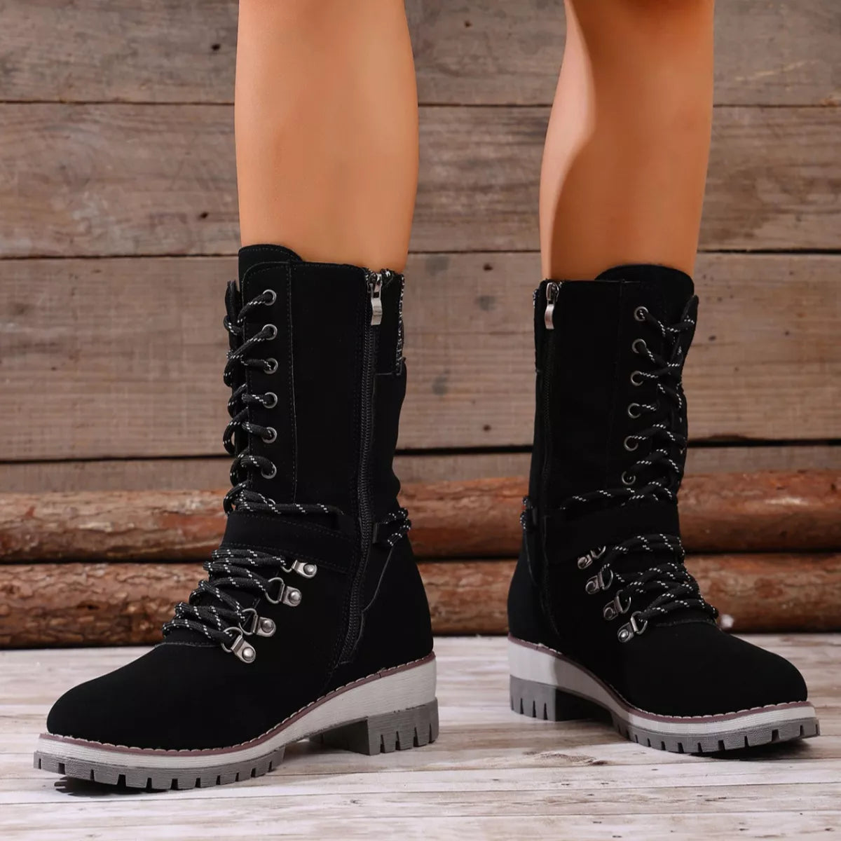 Lace up combat ankle boots side profile