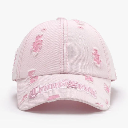 Distressed Letter Embroidered Baseball Cap Blush Pink One Size - Fashorio