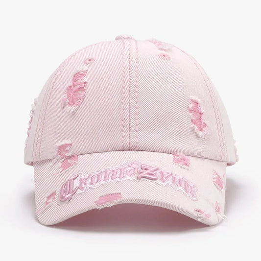 Distressed Letter Embroidered Baseball Cap Blush Pink One Size - Fashorio