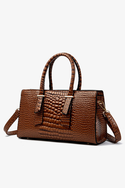 Textured PU Leather Handbag - Fashorio