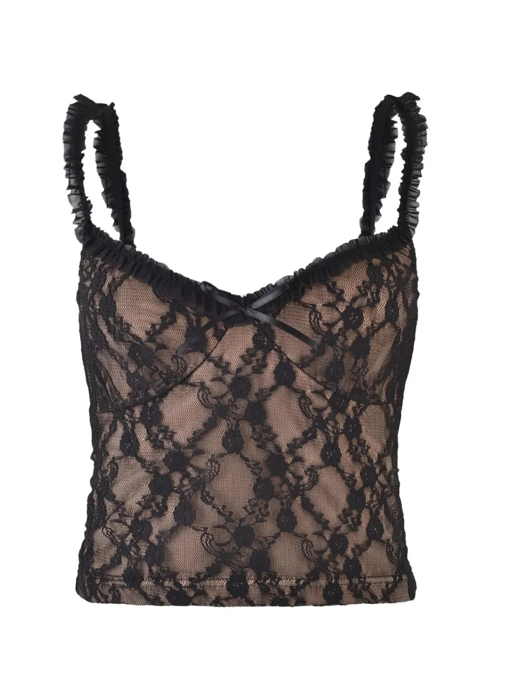 Black lace cami top full length view