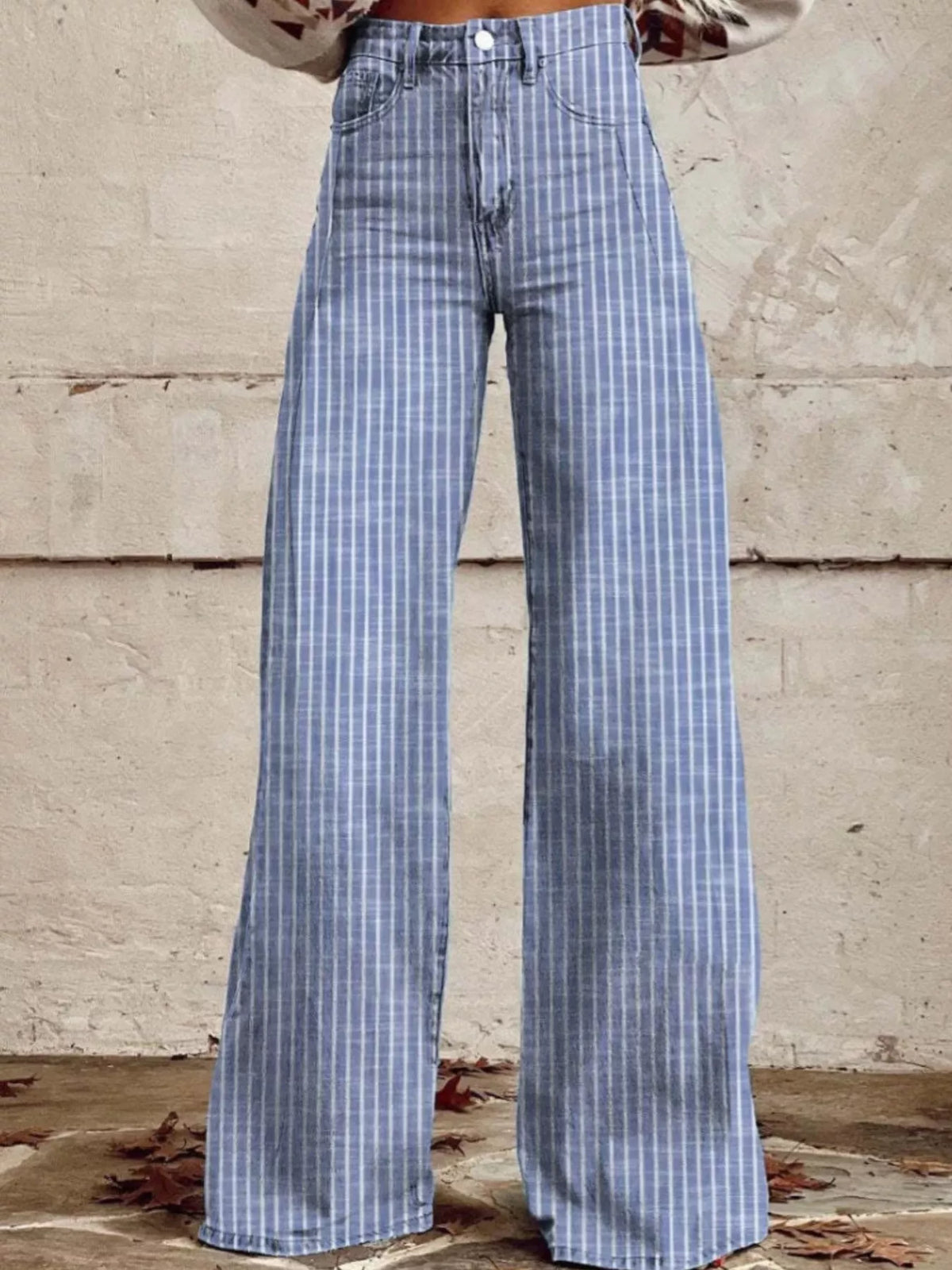 Striped jeans pocket close up