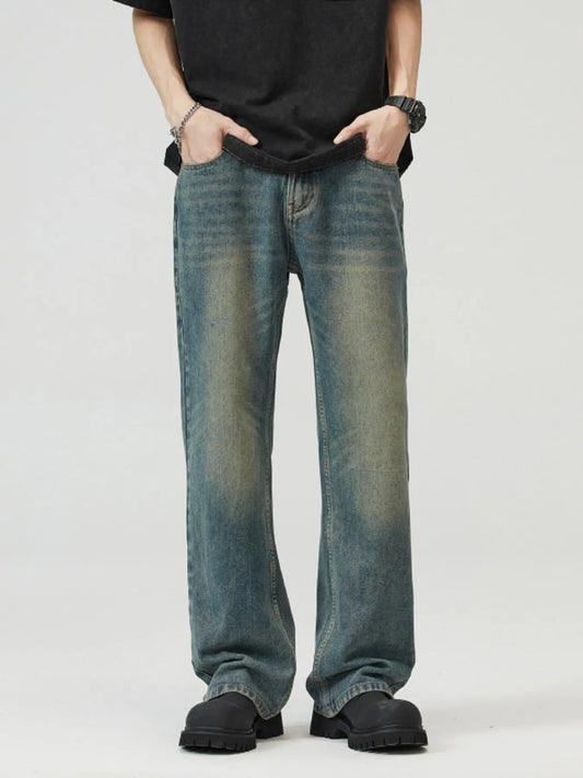 Men's Full Size Washed Straight Leg Jeans Plus Size Vintage Blue - Fashorio