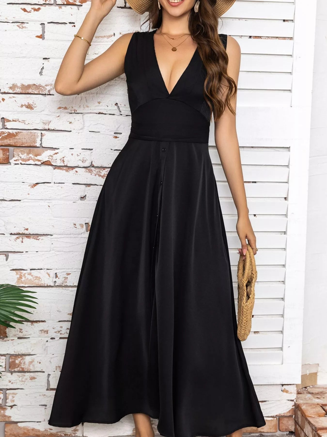 Full Size Slit V-Neck Sleeveless Dress Plus Size - Fashorio