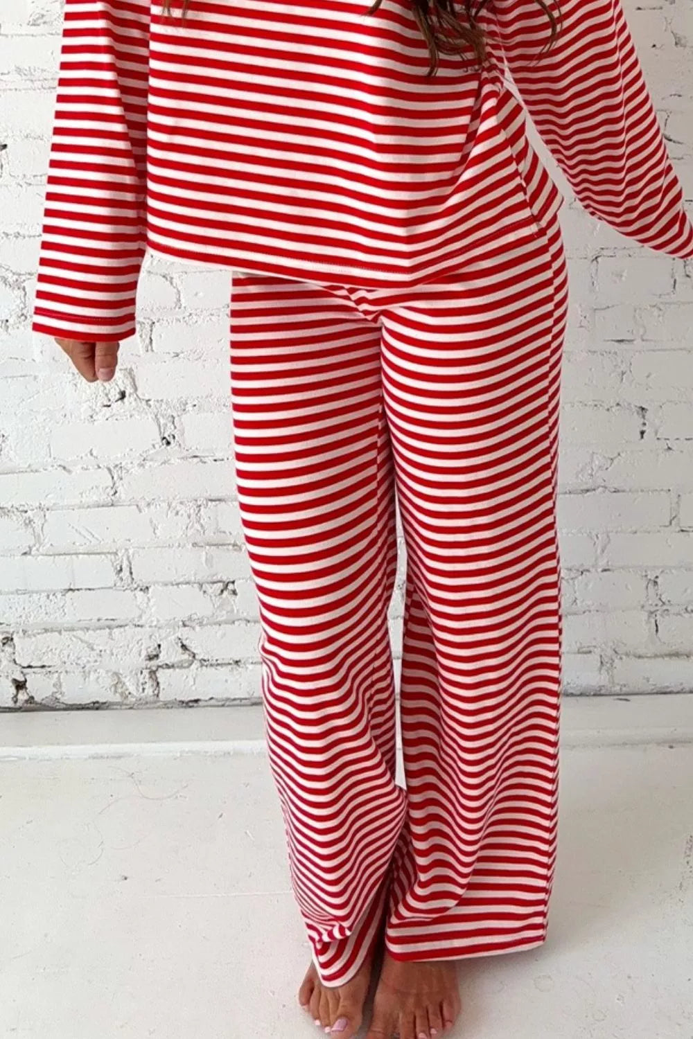 Striped round neck top and pants set back view