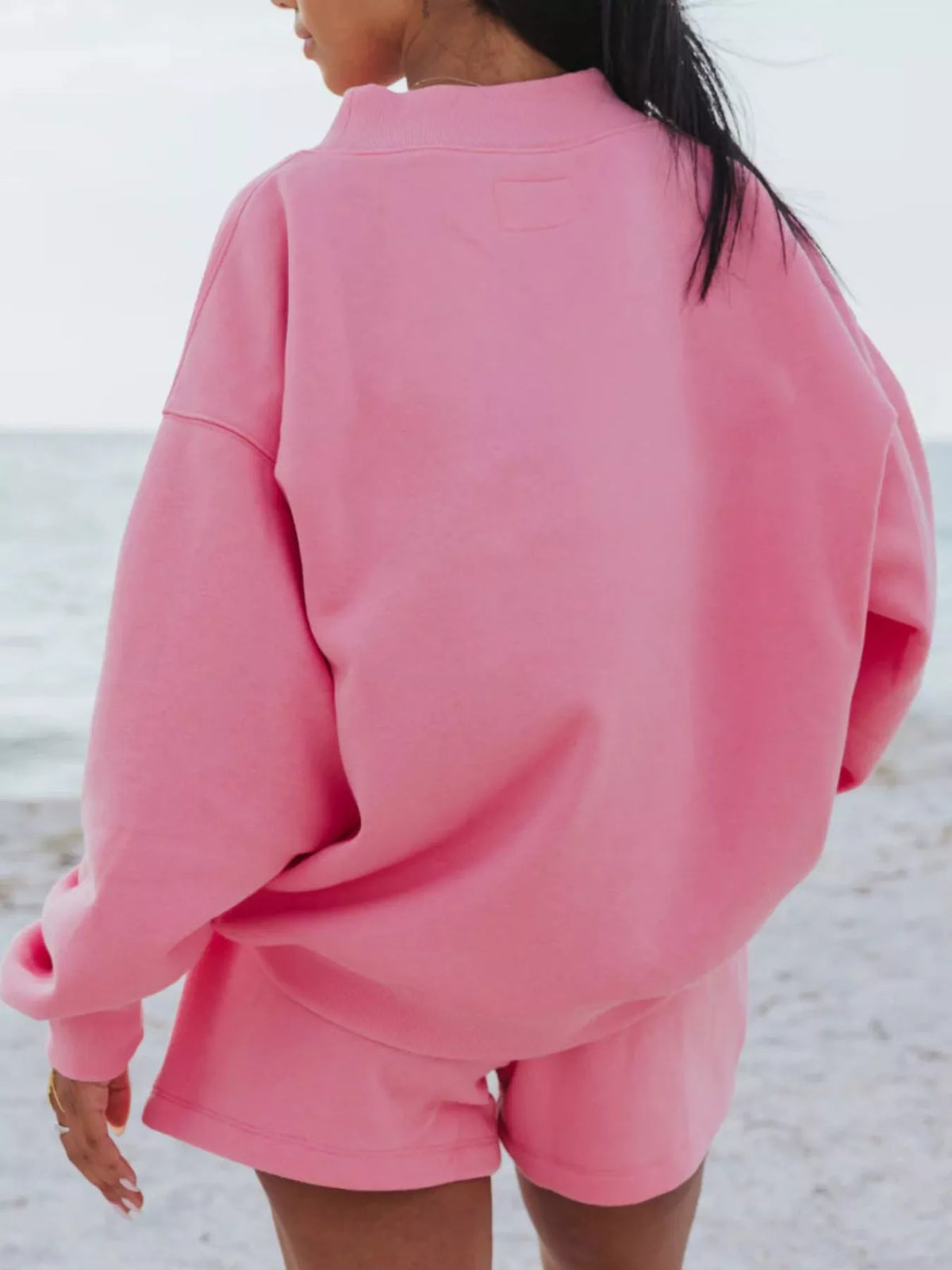 Relaxed Fit Round Neck Sweatshirt and Shorts Set, view 7