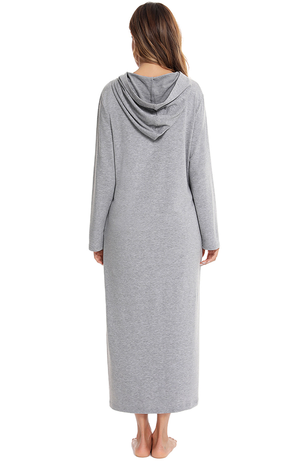 Zip Front Hooded Night Dress with Pockets - Fashorio