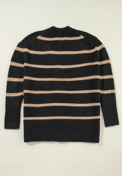 Striped Button Down Long Sleeve Cardigan - Fashorio