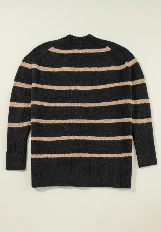 Striped Button Down Long Sleeve Cardigan - Fashorio