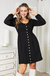Double Take Scoop Neck Empire Waist Long Sleeve Magic Dress Black - Fashorio