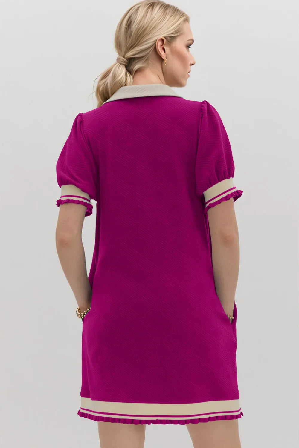 Frill Contrast Trim Collar Short Sleeve Mini Dress, view 14