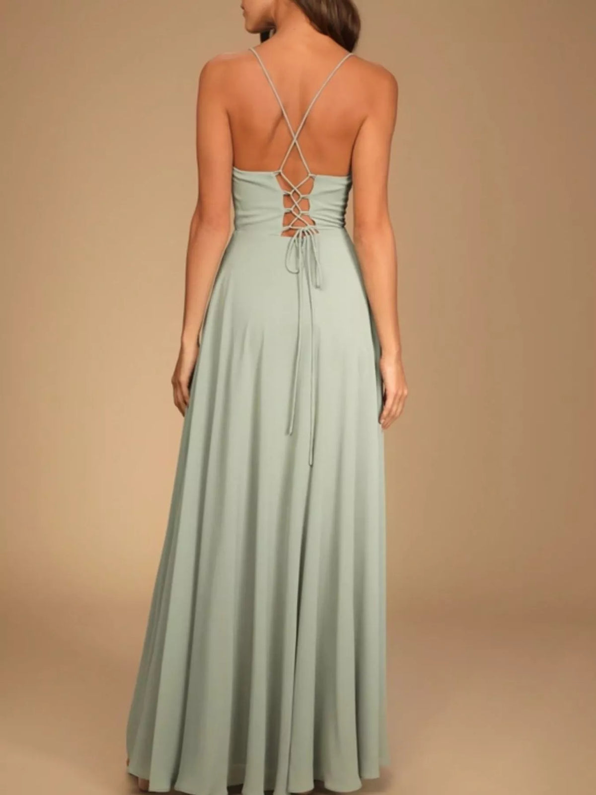 Back view showing the backless design and lace up detail