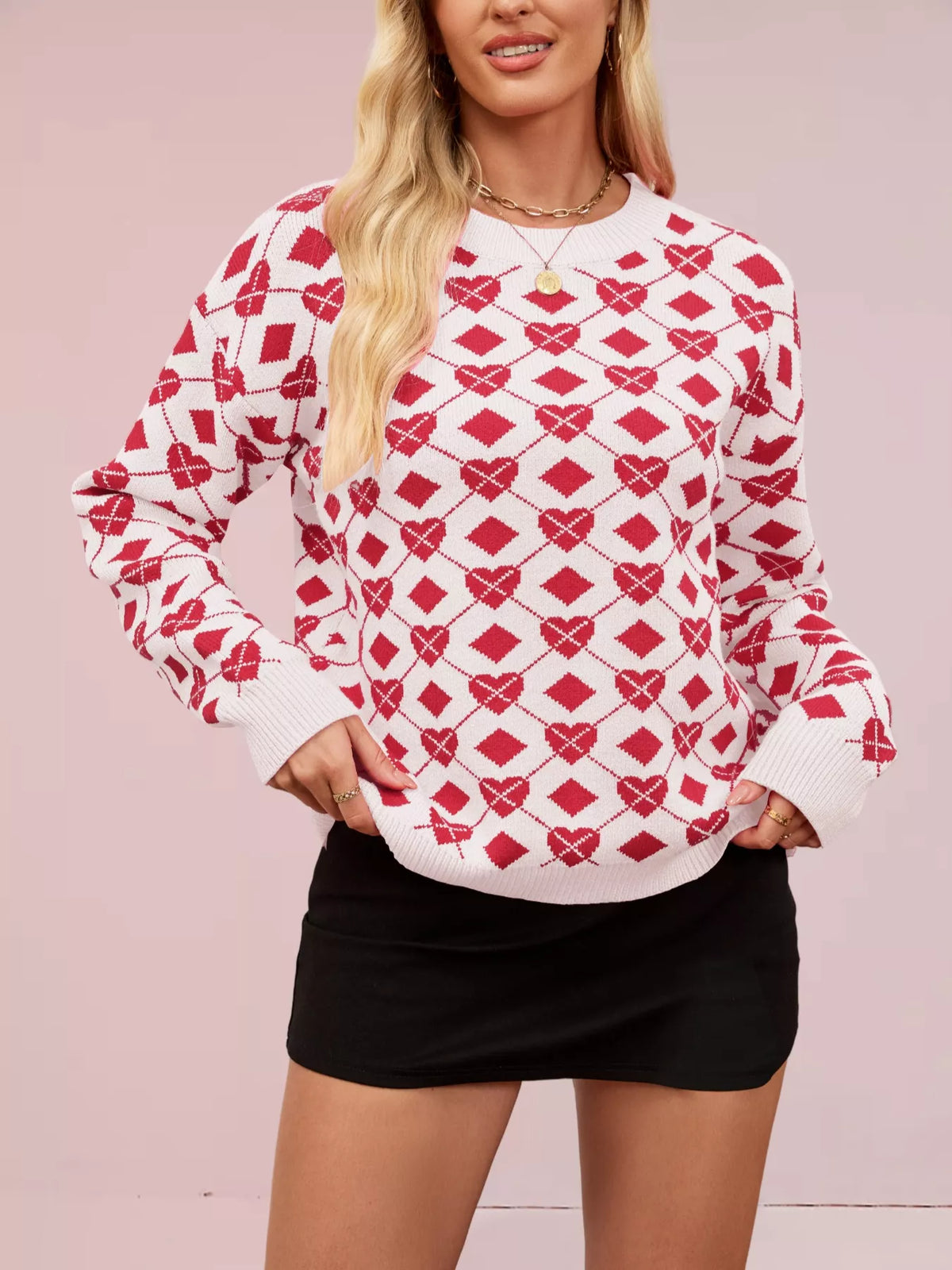 Heart and Diamond Pattern Sweater front view