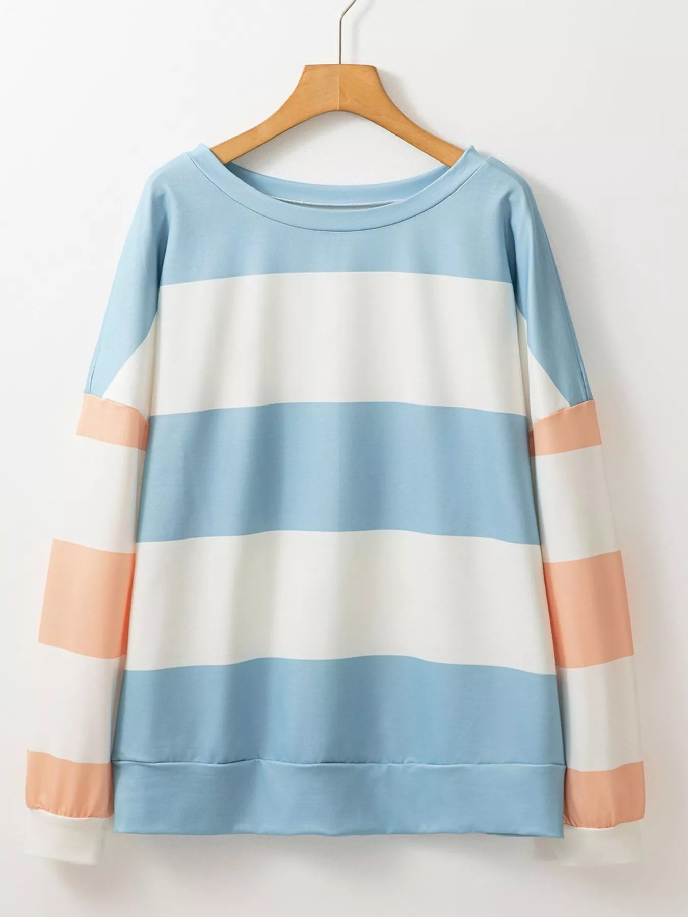Color Block Drop Shoulder Long Sleeve Top - Fashorio
