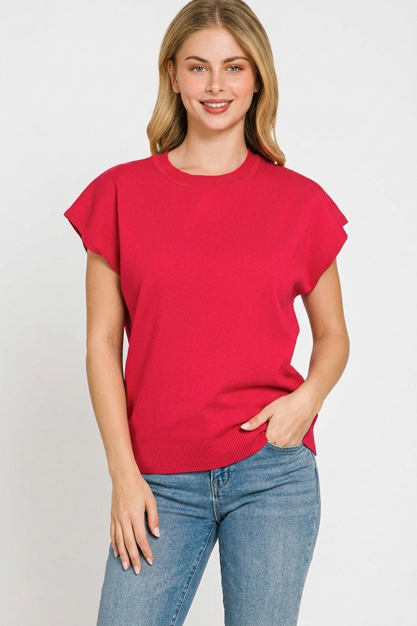 Viscose round neck sweater in red side view