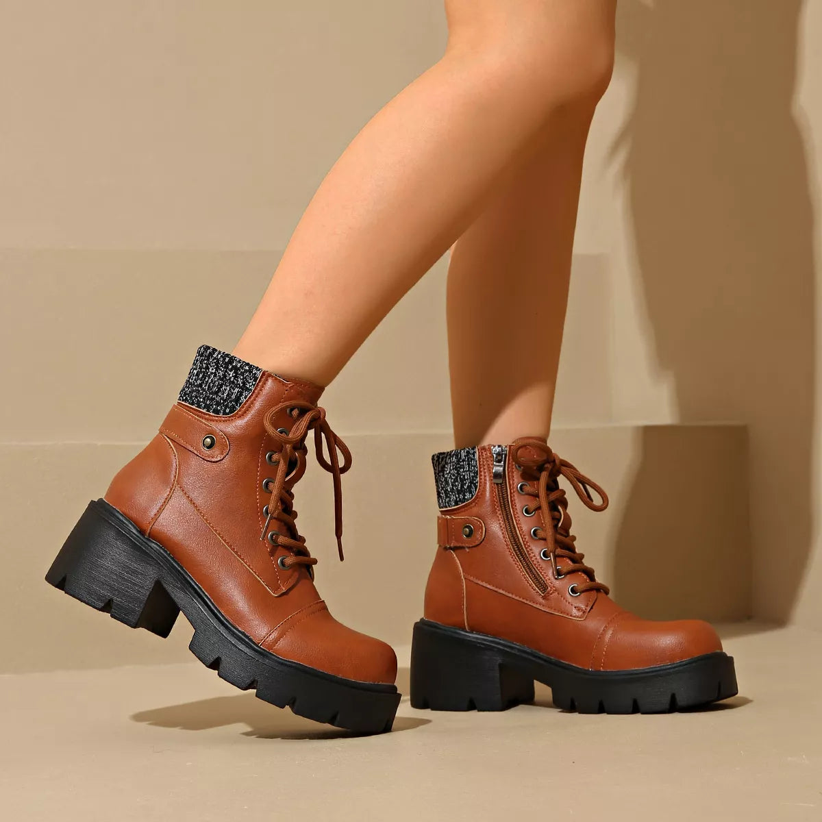 Round Toe Block Heel Boots paired look